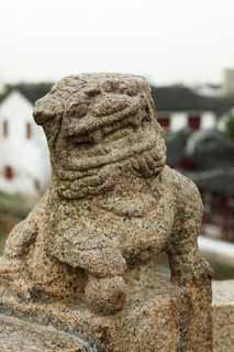 foto,tela,gratis,paisaje,fotografa,idea,Par de Zhujiajiao de tutor perros de piedra, Estatua de piedra, Len, Diez persona de visualizaciones de esquina bermellones, Arco iris de cabeza de zona bien