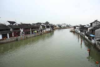 fotografia, materiale, libero il panorama, dipinga, fotografia di scorta,Zhujiajiao provvedere di canale*, muro bianco, canale, Io sono dipinto in rosso, tegola