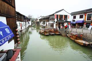 foto,tela,gratis,paisaje,fotografa,idea,Canal de Zhujiajiao, Canal navegable, La superficie del agua, Embarcacin de barco pesquero work por aguja, Turista