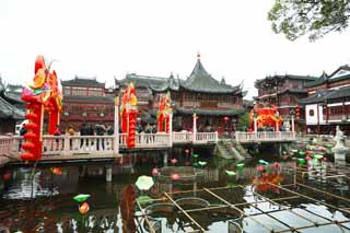 fotografia, materiale, libero il panorama, dipinga, fotografia di scorta,Yuyuan Garden cuore di una pergola di lago, Joss si trova giardino, , stagno, Edificio cinese