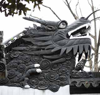 photo,material,free,landscape,picture,stock photo,Creative Commons,Yuyuan Garden dragon wall, Joss house garden, dragon, roof tile, Chinese building