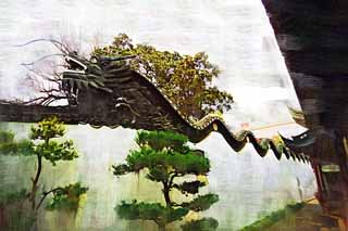 illust, matire, libre, paysage, image, le tableau, crayon de la couleur, colorie, en tirant,Yuyuan Garden mur du dragon, Joss logent le jardin, dragon, carreau de toit, Btiment chinois