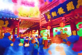 illust,tela,gratis,paisaje,fotografa,idea,pintura,Lpiz de color,dibujo,Centro comercial de jardn de Yuyuan, Jardn de casa de santuario chino, Multitud, Dirija el sur; un bollo cocido al vapor, Comedor