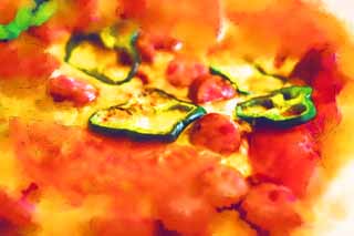 illustration,material,free,landscape,picture,painting,color pencil,crayon,drawing,A pizza, pizza, , An Italian, handicraft