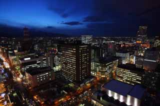 Foto, materieel, vrij, landschap, schilderstuk, bevoorraden foto,Een avond uitzicht van Sapporo, Stad, Illumineringen, Maak, Ik ben prachtig