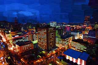 illust, materiale, libero panorama, ritratto dipinto, matita di colore disegna a pastello, disegnando,Una prospettiva serale di Sapporo, citt, Luminarie, luce, Io sono bello