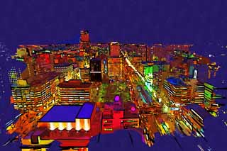 illust, materiell, befreit, Landschaft, Bild, Gemlde, Farbbleistift, Wachsmalstift, Zeichnung,,Eine Nacht von Sicht von Sapporo, die Stadt, Festliche Beleuchtung, Licht, Ich bin schn