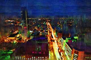 illustration,material,free,landscape,picture,painting,color pencil,crayon,drawing,A night view of Sapporo, city, Illuminations, light, I am beautiful