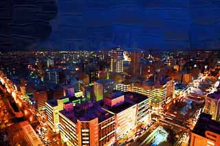 illust, matire, libre, paysage, image, le tableau, crayon de la couleur, colorie, en tirant,Une vue de la nuit de Sapporo, ville, Illuminations, lumire, Je suis beau