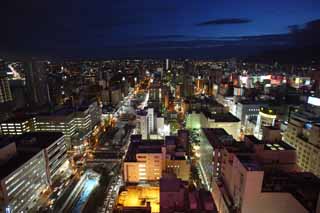 Foto, materieel, vrij, landschap, schilderstuk, bevoorraden foto,Een avond uitzicht van Sapporo, Stad, Illumineringen, Maak, Ik ben prachtig