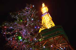 Foto, materieel, vrij, landschap, schilderstuk, bevoorraden foto,Sapporo tv toren, Een elektrisch golf toren, Illumineringen, Maak, Ik ben prachtig