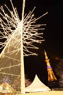 Foto, materiell, befreit, Landschaft, Bild, hat Foto auf Lager,Sapporo Fernsehenturm, Ein elektrischer Wellenturm, Festliche Beleuchtung, Licht, Ich bin schn