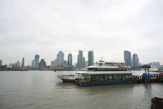 Foto, materieel, vrij, landschap, schilderstuk, bevoorraden foto,Huangpu Jiang, Schip, Gebouw, Stad, Een buiten ruwwe zee