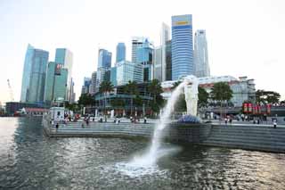 Foto, materiell, befreit, Landschaft, Bild, hat Foto auf Lager,Merlion, Singapure, Wolkenkratzer, Nixe, Alte Stadt