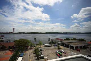 photo,material,free,landscape,picture,stock photo,Creative Commons,The Johore Strait, border, Coe way, parking lot, blue sky