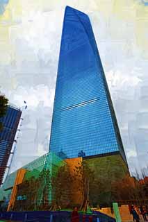 illust,tela,gratis,paisaje,fotografa,idea,pintura,Lpiz de color,dibujo,Rascacielos de Shangai, El centro where mundo de Shangai financiero, Pudong nuevo rea, Colinas de Shangai, Rascacielos