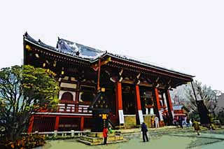 illust, matire, libre, paysage, image, le tableau, crayon de la couleur, colorie, en tirant,Ikegami sont devant le temple de l'Universit du temple de la porte, Takashi Nichiren, Chaitya, Le temple de Bodhidharma, Artiste Ryuko Kawabata