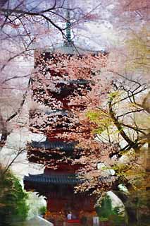 illust, matire, libre, paysage, image, le tableau, crayon de la couleur, colorie, en tirant,Ikegami sont devant le temple de porte Cinq Pagode Storeyed, Takashi Nichiren, Chaitya, Cinq pagode Storeyed, Hidetada public