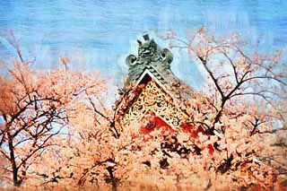 illust, matire, libre, paysage, image, le tableau, crayon de la couleur, colorie, en tirant,Ikegami sont devant le temple de l'Universit du temple de la porte, Takashi Nichiren, Chaitya, Le temple de Bodhidharma, carreau du corniche-fin