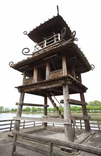 photo,material,free,landscape,picture,stock photo,Creative Commons,Karako / key remains lofty building, Japan is oldest, wooden building, In the days of an old burial mound, Large circular moat