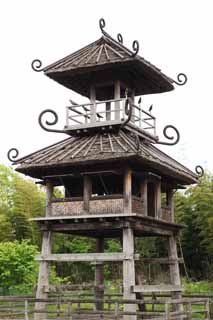 photo,material,free,landscape,picture,stock photo,Creative Commons,Karako / key remains lofty building, Japan is oldest, wooden building, In the days of an old burial mound, Large circular moat