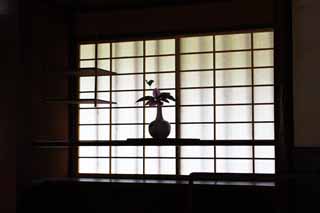 fotografia, materiale, libero il panorama, dipinga, fotografia di scorta,Una finestra di shoji, finestra di shoji, mensola, clematide, Architettura di stile architettonica giapponese