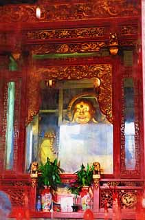 illust, materiale, libero panorama, ritratto dipinto, matita di colore disegna a pastello, disegnando,Un tempio di massa di Ryuge immagine buddista, Buddismo, Cibo cinese, Oro, Immagine buddista