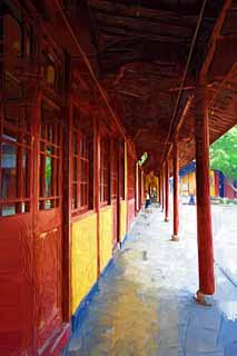 illust, matire, libre, paysage, image, le tableau, crayon de la couleur, colorie, en tirant,Un Ryuge couloir de temple de masse, Bouddhisme, Je suis peint en rouge, Faith, couloir