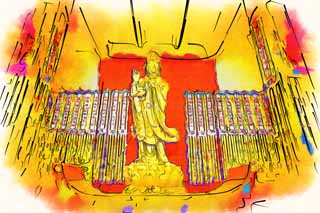 illust, materiell, befreit, Landschaft, Bild, Gemlde, Farbbleistift, Wachsmalstift, Zeichnung,,Statischer Yasushi-Tempel Gttin des Gnadenbildes, Buddhismus, Gebet, Faith, Buddhistisches Bild