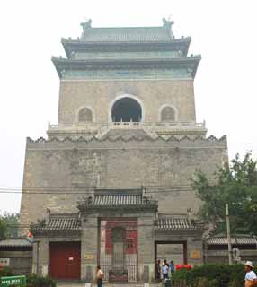 Foto, materiell, befreit, Landschaft, Bild, hat Foto auf Lager,Ein Glockenturm von Beijing, Glockenturm, Keijo, Das Zeitsignal, Es wird von Backstein gebaut