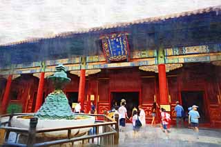 illust, materiale, libero panorama, ritratto dipinto, matita di colore disegna a pastello, disegnando,Tempio di Yonghe, Sumeru, Faith, Io sono dipinto in rosso, Chaitya