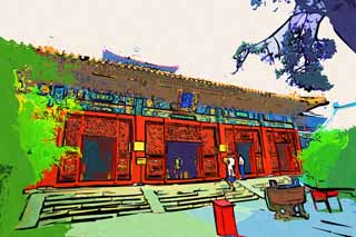 illust, material, livram, paisagem, quadro, pintura, lpis de cor, creiom, puxando,Os Yonghe Templo ensinos de Budismo, Faith, Budismo tibetano, Eu sou pintado em vermelho, Chaitya