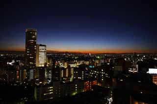 Foto, materiell, befreit, Landschaft, Bild, hat Foto auf Lager,Dmmerung von Tokyo, Nachtsicht, Gebude, Illuminierung, Mt. Fuji