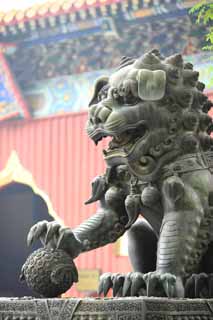 photo,material,free,landscape,picture,stock photo,Creative Commons,A Yonghe Temple lion, pair of stone guardian dogs, lion, , tusk