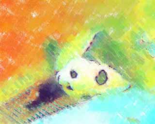 illust, materiell, befreit, Landschaft, Bild, Gemlde, Farbbleistift, Wachsmalstift, Zeichnung,,Riesiger Panda, Panda, , Ich bin schn, Schlfchen