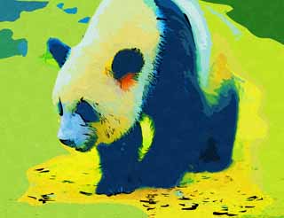 illust, materiell, befreit, Landschaft, Bild, Gemlde, Farbbleistift, Wachsmalstift, Zeichnung,,Riesiger Panda, Panda, , Ich bin schn, Spaziergang