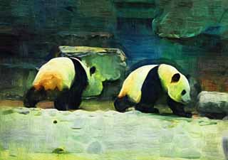 illust, matire, libre, paysage, image, le tableau, crayon de la couleur, colorie, en tirant,Panda gant, panda, , Je suis joli, promenade