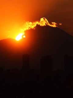 photo,material,free,landscape,picture,stock photo,Creative Commons,Mt. Fuji of the destruction by fire, Setting sun, Mt. Fuji, building, cloud