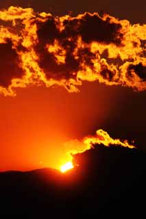 fotografia, materiale, libero il panorama, dipinga, fotografia di scorta,Mt. Fuji della distruzione da fuoco, Sole che mette, Mt. Fuji, Rosso, nube