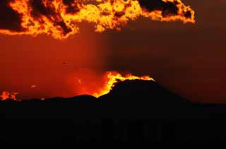 Foto, materiell, befreit, Landschaft, Bild, hat Foto auf Lager,Mt. Fuji der Zerstrung von Feuer, Das Setzen von Sonne, Mt. Fuji, Rot, Wolke