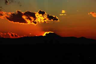 photo,material,free,landscape,picture,stock photo,Creative Commons,Mt. Fuji of the destruction by fire, Setting sun, Mt. Fuji, Red, cloud