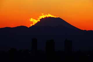 Foto, materiell, befreit, Landschaft, Bild, hat Foto auf Lager,Mt. Fuji der Zerstrung von Feuer, Das Setzen von Sonne, Mt. Fuji, Rot, Wolke