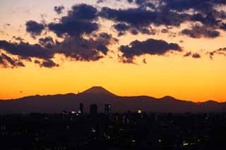 Foto, materieel, vrij, landschap, schilderstuk, bevoorraden foto,De schemering van Mt. Fuji, Instelling zon, Mt. Fuji, Rood, Wolk