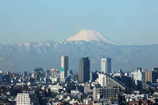 Foto, materieel, vrij, landschap, schilderstuk, bevoorraden foto,Mt. Fuji achtergrond, Gebouw groep, Mt. Fuji, Tanzawa, De sneeuw