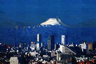 illust, matire, libre, paysage, image, le tableau, crayon de la couleur, colorie, en tirant,Mt. Origine Fuji, Construisant groupe, Mt. Fuji, Tanzawa, La neige