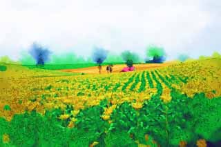 illust, matire, libre, paysage, image, le tableau, crayon de la couleur, colorie, en tirant,Une colline avec un toit rouge, champ, toit rouge, Le pays, dcor rural