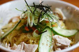 photo,material,free,landscape,picture,stock photo,Creative Commons,Cold water ramen, leek, cucumber, Noodles, Pork