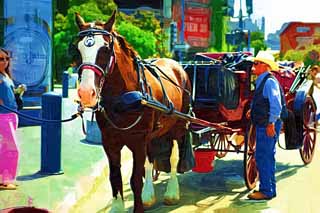illustration,material,free,landscape,picture,painting,color pencil,crayon,drawing,A carriage, horse, carriage, I am American, Sightseeing