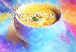 illust, materiell, befreit, Landschaft, Bild, Gemlde, Farbbleistift, Wachsmalstift, Zeichnung,,Venusmuschelsmige Fischsuppe, Suppe, Topf, Schalentier, Sahne