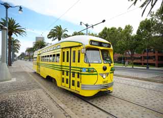 foto,tela,gratis,paisaje,fotografa,idea,Un tranva, Pngase amarillo, Tranva, rbol de zona lateral de camino, Pista